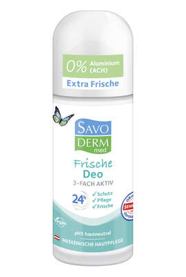 Sie sehen eine Packung Savoderm med Frische Deo Roll-On 3-Fach Aktiv 50ml, Produktbild: 01 Savoderm med Frische Deo Roll-On 3-Fach Aktiv 50ml, A-Nr.: 4448499 - 01
