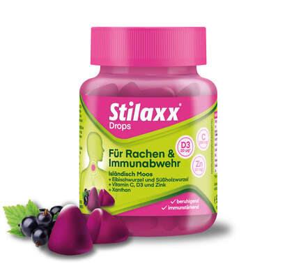 Sie sehen eine Packung Stilaxx Rachen Drops 30 Stk., Produktbild: 01 Stilaxx Rachen Drops 30 Stk., A-Nr.: 5939822 - 01