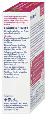 Sie sehen eine Packung Tetesept Femi Mannose + Cranberry 8 Btl, Produktbild: 06 Tetesept Femi Mannose + Cranberry 8 Btl, A-Nr.: 5830597 - 06