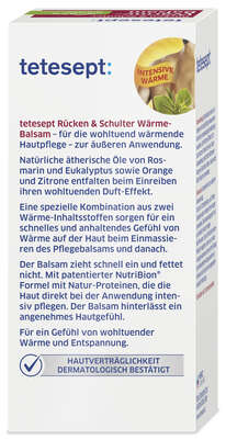 Sie sehen eine Packung TETESEPT Rücken&Schulter Wärme Balsam 100ml, Produktbild: 05 TETESEPT Rücken&Schulter Wärme Balsam 100ml, A-Nr.: 4247565 - 05