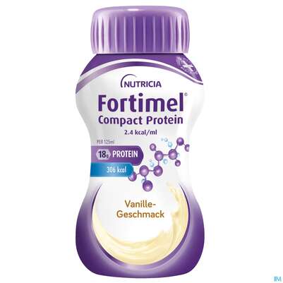 Sie sehen eine Packung Fortimel/compact/protein 125ml Vitalflasche Vanille 24st, Produktbild: 02 Fortimel/compact/protein 125ml Vitalflasche Vanille 24st, A-Nr.: 3948656 - 02