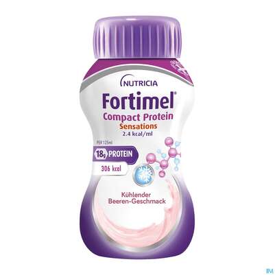 Sie sehen eine Packung Fortimel/compact/protein 125ml/trinknahrung Kuehlende Beere 24st, Produktbild: 01 Fortimel/compact/protein 125ml/trinknahrung Kuehlende Beere 24st, A-Nr.: 5282486 - 01