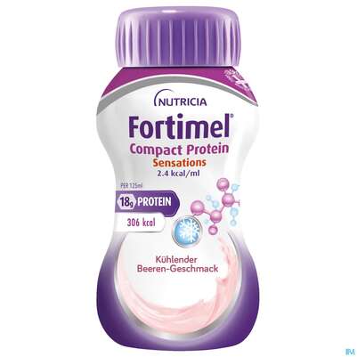 Sie sehen eine Packung Fortimel/compact/protein 125ml/trinknahrung Kuehlende Beere 24st, Produktbild: 02 Fortimel/compact/protein 125ml/trinknahrung Kuehlende Beere 24st, A-Nr.: 5282486 - 02