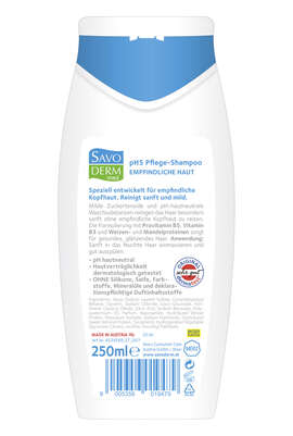 Sie sehen eine Packung Savoderm med EMPFINDLICHE HAUT pH5 Pflege-Shampoo 250ml, Produktbild: 02 Savoderm med EMPFINDLICHE HAUT pH5 Pflege-Shampoo 250ml, A-Nr.: 4364957 - 02