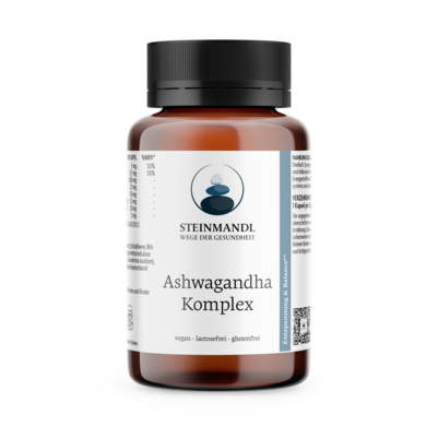 Sie sehen eine Packung STEINMANDL ASHWAGANDHA KOMPLEX KPS 60ST, Produktbild: 01 STEINMANDL ASHWAGANDHA KOMPLEX KPS 60ST, A-Nr.: 5964636 - 01