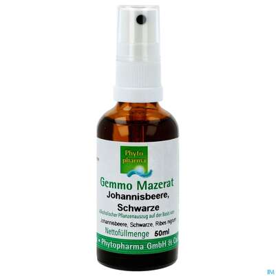 Sie sehen eine Packung Gemmo Mazerat Johannisbeer/schwarz Ribes Nigrum/sprueh Phytopharma 50ml, Produktbild: 01 Gemmo Mazerat Johannisbeer/schwarz Ribes Nigrum/sprueh Phytopharma 50ml, A-Nr.: 3107388 - 01