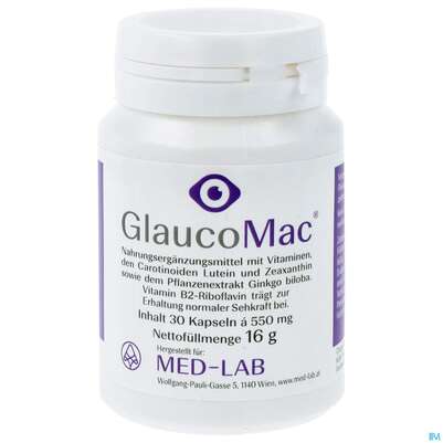 Sie sehen eine Packung Glaucomac Kapseln 30st, Produktbild: 01 Glaucomac Kapseln 30st, A-Nr.: 3387086 - 01