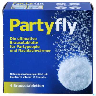 Sie sehen eine Packung Partyfly Brausetabl 4st, Produktbild: 01 Partyfly Brausetabl 4st, A-Nr.: 5699631 - 01
