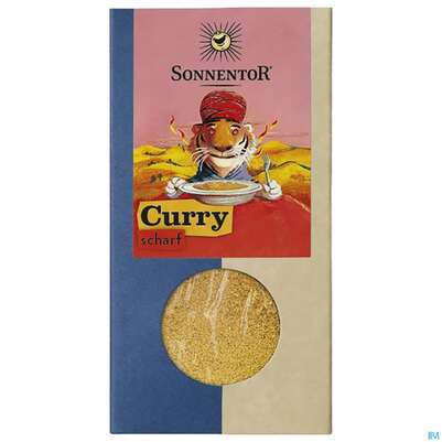 Sie sehen eine Packung Sonnentor Bio Curry Scharf 50g, Produktbild: 01 Sonnentor Bio Curry Scharf 50g, A-Nr.: 5227955 - 01