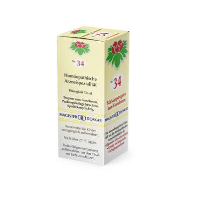 Sie sehen eine Packung Magister Doskar Nr. 34 Stärkungstropfen zum Einnehmen, Produktbild: 04 Magister Doskar Nr. 34 Stärkungstropfen zum Einnehmen, A-Nr.: 0721739 - 04