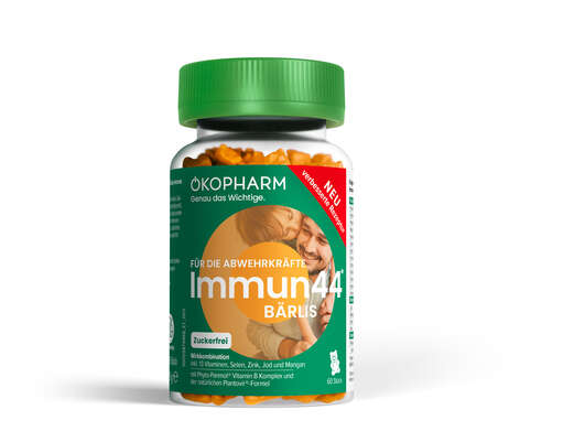 Sie sehen eine Packung Ökopharm® Wirkkombination für die Abwehrkräfte Immun44® Bärlis 60 Stk., Produktbild: 01 Ökopharm® Wirkkombination für die Abwehrkräfte Immun44® Bärlis 60 Stk., A-Nr.: 5879468 - 01