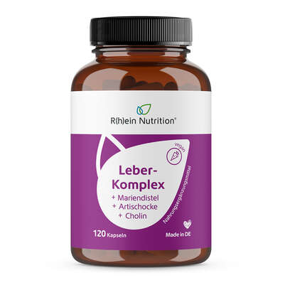 Sie sehen eine Packung R(h)ein Nutrition Leber-Komplex Mariendistel + Artischocke Kapseln hochdosiert, Produktbild: 01 R(h)ein Nutrition Leber-Komplex Mariendistel + Artischocke Kapseln hochdosiert, A-Nr.: 5987181 - 01