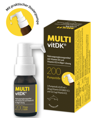 Sie sehen eine Packung MULTIvitDK® mit Vitamin D3 und Vitamin K2, Produktbild: 01 MULTIvitDK® mit Vitamin D3 und Vitamin K2, A-Nr.: 4862603 - 01