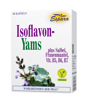 Sie sehen eine Packung Espara Isoflavon-Yams Kapseln, Produktbild: 01 Espara Isoflavon-Yams Kapseln, A-Nr.: 4348355 - 01