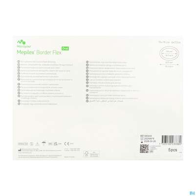 Sie sehen eine Packung Wundverband Mepilex Border Flex 15x19cm 5st, Produktbild: 04 Wundverband Mepilex Border Flex 15x19cm 5st, A-Nr.: 4252299 - 04