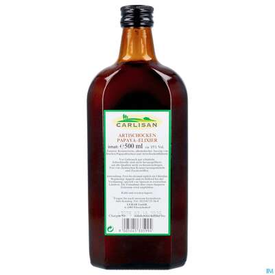 Sie sehen eine Packung Artischocken Elixier +papaya 500ml, Produktbild: 03 Artischocken Elixier +papaya 500ml, A-Nr.: 0942736 - 03