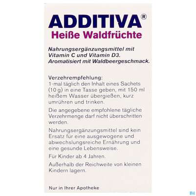 Sie sehen eine Packung Additiva Pulver Heisse Waldfruechte Kinder 10014 10st, Produktbild: 09 Additiva Pulver Heisse Waldfruechte Kinder 10014 10st, A-Nr.: 5810152 - 09