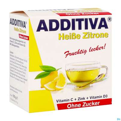 Sie sehen eine Packung Additiva Pulver Heisse Zitrone Ohne Zucker 10st, Produktbild: 02 Additiva Pulver Heisse Zitrone Ohne Zucker 10st, A-Nr.: 5810092 - 02