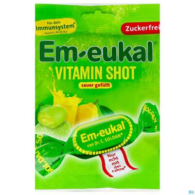 Sie sehen eine Packung Em-eukal Bonbons Zuckerfrei Vitamin Shot Sauer 75g, Produktbild: 02 Em-eukal Bonbons Zuckerfrei Vitamin Shot Sauer 75g, A-Nr.: 5899525 - 02