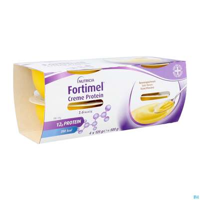 Sie sehen eine Packung Fortimel/creme Protein 125g Banane 4st, Produktbild: 03 Fortimel/creme Protein 125g Banane 4st, A-Nr.: 5894723 - 03