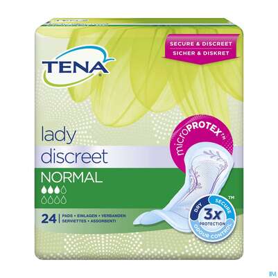 Sie sehen eine Packung Inkontinenz Tena Discreet Einlage Normal 760486 24st, Produktbild: 02 Inkontinenz Tena Discreet Einlage Normal 760486 24st, A-Nr.: 4596314 - 02