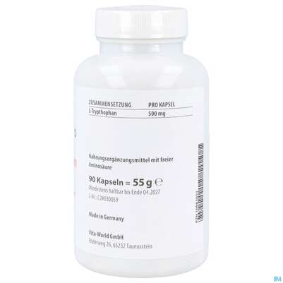 L-tryptophan Kapseln 500mg -naturheilp. Vegi 90st, A-Nr.: 4846604 - 04