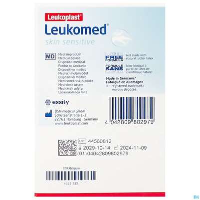 Wundverband Leukomed/skin Sensitive Vliesverband +auflage Steril 5x 7,2cm 10st, A-Nr.: 5609036 - 08