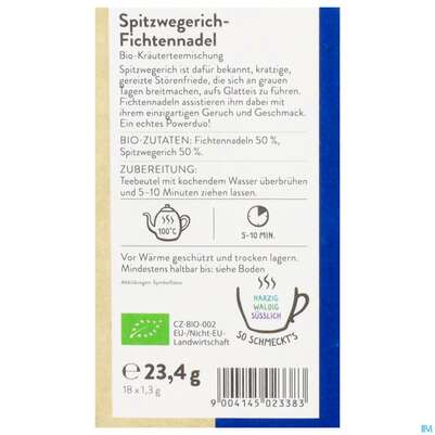 Sie sehen eine Packung Sonnentor Aufgussbeutel/bio Spitzwegerich -fichtennadel 02338 18st, Produktbild: 03 Sonnentor Aufgussbeutel/bio Spitzwegerich -fichtennadel 02338 18st, A-Nr.: 5913136 - 03