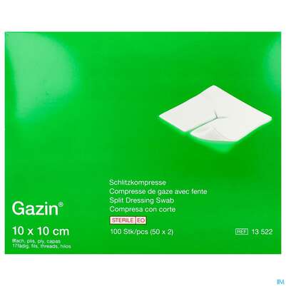 Schlitzkompressen Gazin 17faedig Steril 8fach 10x 10cm 50x2 100st, A-Nr.: 2404411 - 04