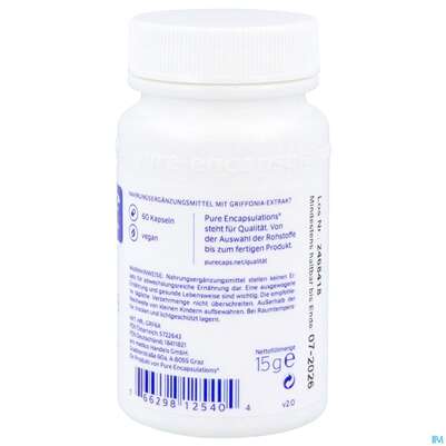 Sie sehen eine Packung Griffonia Kapseln Pure Encapsulations 60st, Produktbild: 03 Griffonia Kapseln Pure Encapsulations 60st, A-Nr.: 5722643 - 03