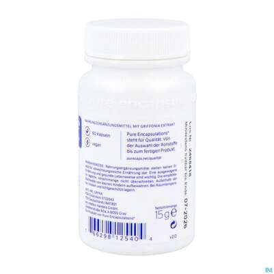 Sie sehen eine Packung Griffonia Kapseln Pure Encapsulations 60st, Produktbild: 04 Griffonia Kapseln Pure Encapsulations 60st, A-Nr.: 5722643 - 04