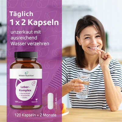 Sie sehen eine Packung R(h)ein Nutrition Leber-Komplex Mariendistel + Artischocke Kapseln hochdosiert, Produktbild: 05 R(h)ein Nutrition Leber-Komplex Mariendistel + Artischocke Kapseln hochdosiert, A-Nr.: 5987181 - 05