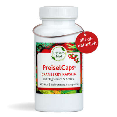 Sie sehen eine Packung Preisel-Caps mit Cranberry, Magnesium und Acerola 90 Stück, Produktbild: 01 Preisel-Caps mit Cranberry, Magnesium und Acerola 90 Stück, A-Nr.: 2749647 - 01