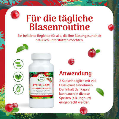 Sie sehen eine Packung Preisel-Caps mit Cranberry, Magnesium und Acerola 90 Stück, Produktbild: 03 Preisel-Caps mit Cranberry, Magnesium und Acerola 90 Stück, A-Nr.: 2749647 - 03