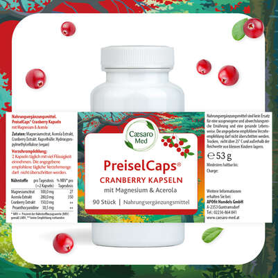 Sie sehen eine Packung Preisel-Caps mit Cranberry, Magnesium und Acerola 90 Stück, Produktbild: 04 Preisel-Caps mit Cranberry, Magnesium und Acerola 90 Stück, A-Nr.: 2749647 - 04