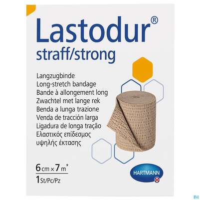 Sie sehen eine Packung Elastische Binden Lastodur Straff 7mx 6cm 1st, Produktbild: 01 Elastische Binden Lastodur Straff 7mx 6cm 1st, A-Nr.: 0778490 - 01