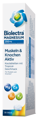 Sie sehen eine Packung Biolectra® Magnesium 250mg Muskeln & Knochen Aktiv, Produktbild: 01 Biolectra® Magnesium 250mg Muskeln & Knochen Aktiv, A-Nr.: 5908968 - 01