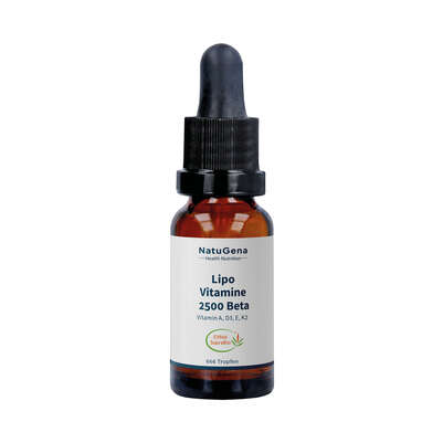 Sie sehen eine Packung NatuGena LipoVitamine 2500 Beta Tropfen, Produktbild: 01 NatuGena LipoVitamine 2500 Beta Tropfen, A-Nr.: 5990102 - 01