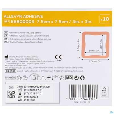 Wundverband Allevyn/polyurethan Adhesive 7,5x 7,5cm -tam 10st, A-Nr.: 4736620 - 10