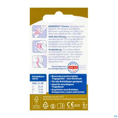 Ohrenschutz Ohropax/classic Ohrstoepsel Wachs Haengeverpackung Pohrc 12st, A-Nr.: 5955726 - 02