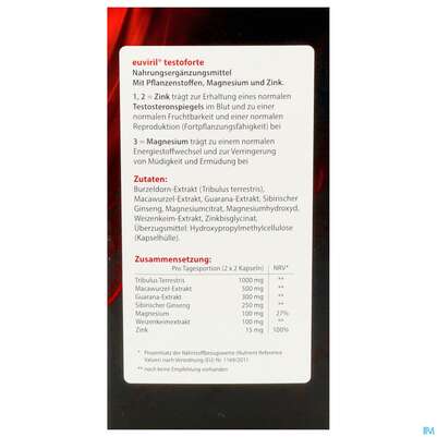 Sie sehen eine Packung Euviril Kapseln Testoforte N 120st, Produktbild: 04 Euviril Kapseln Testoforte N 120st, A-Nr.: 4518225 - 04