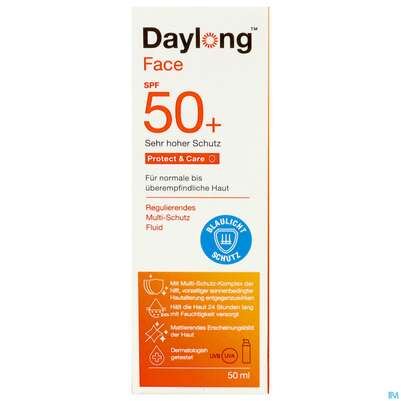 Sie sehen eine Packung Sonnenprodukte Daylong Protect & Care Multi-schutz Fluid Face Spf50+ 50ml, Produktbild: 01 Sonnenprodukte Daylong Protect & Care Multi-schutz Fluid Face Spf50+ 50ml, A-Nr.: 4580537 - 01