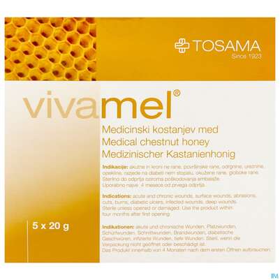 Sie sehen eine Packung Vivamel Steriler Medizinischer Honig 20g Nr To19715 Tube 5st, Produktbild: 03 Vivamel Steriler Medizinischer Honig 20g Nr To19715 Tube 5st, A-Nr.: 4023009 - 03
