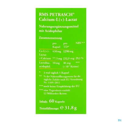 Sie sehen eine Packung Rms-petrasch Kapseln +acidophilus Calcium L (+) Lactat Petrasch 60st, Produktbild: 03 Rms-petrasch Kapseln +acidophilus Calcium L (+) Lactat Petrasch 60st, A-Nr.: 2332479 - 03
