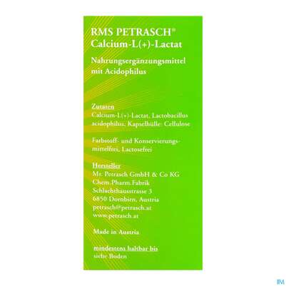 Sie sehen eine Packung Rms-petrasch Kapseln +acidophilus Calcium L (+) Lactat Petrasch 60st, Produktbild: 08 Rms-petrasch Kapseln +acidophilus Calcium L (+) Lactat Petrasch 60st, A-Nr.: 2332479 - 08