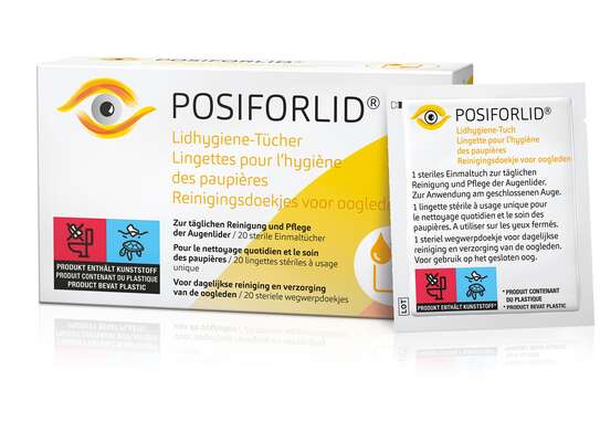 Sie sehen eine Packung Posiforlid® Lidhygiene-Tücher, Produktbild: 01 Posiforlid® Lidhygiene-Tücher, A-Nr.: 5667973 - 01