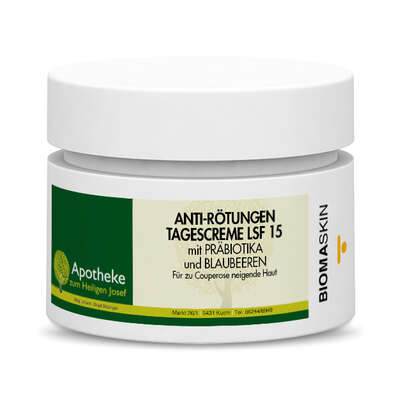 Sie sehen eine Packung Unifarco Anti-Rötungen Tagescreme LSF15 mit Präbiotika und Blaubeeren, 50ml, Produktbild: 01 Unifarco Anti-Rötungen Tagescreme LSF15 mit Präbiotika und Blaubeeren, 50ml, A-Nr.: 8015107 - 01