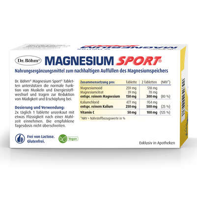 Sie sehen eine Packung Dr. Böhm Magnesium Sport Tabletten, Produktbild: 06 Dr. Böhm Magnesium Sport Tabletten, A-Nr.: 2682765 - 06