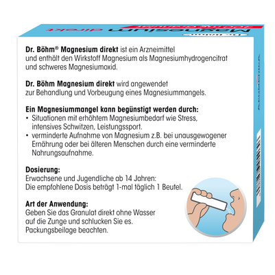 Sie sehen eine Packung Dr. Böhm® Magnesium direkt 400mg, Produktbild: 06 Dr. Böhm® Magnesium direkt 400mg, A-Nr.: 6054646 - 06