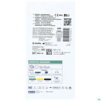 Sie sehen eine Packung Cutimed/sorbact Gel Kompressen.bakterienbindend +hydrogel 7,5x 15cm Nr 7261111 10st, Produktbild: 04 Cutimed/sorbact Gel Kompressen.bakterienbindend +hydrogel 7,5x 15cm Nr 7261111 10st, A-Nr.: 3691499 - 04